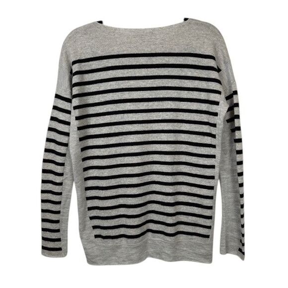 Vince Cashmere Striped Sweater Gray Black Wide Neck Long Sleeve Oversized XS - Picture 3 of 10